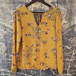 Jolt Gold Long Sleeve Tie Front Blouse